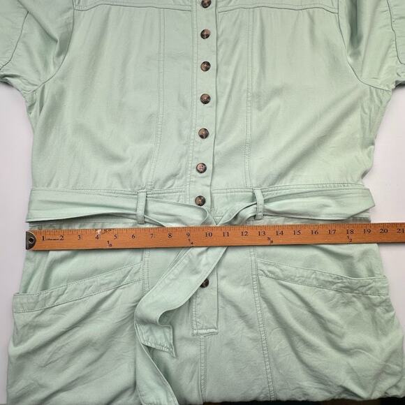 Madewell Jumpsuit Womens 14 Mint Green Top Stitched Coveralls Belted Cropped - Picture 12 of 16